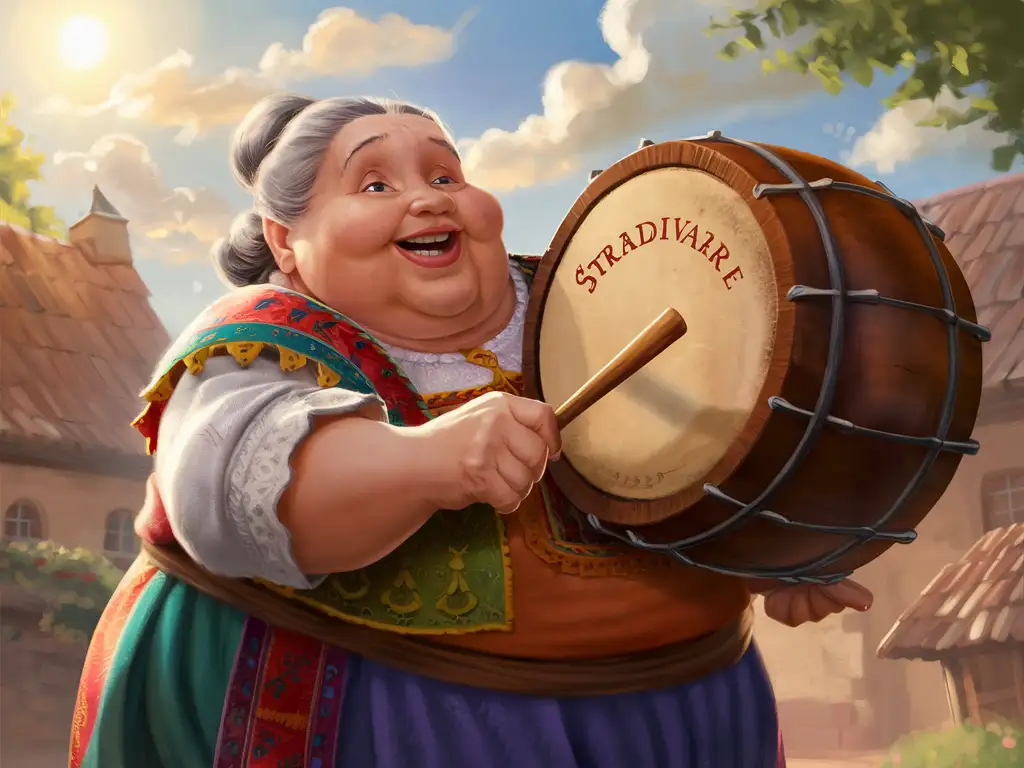 старая толстая тетка играет на барабанах страдивари

