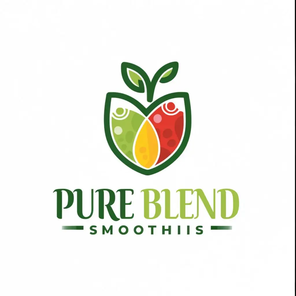 logo, vibrant, stylized fruit or vegetable blend that conveys the essence of freshness and organic goodness. Incorporate a subtle, flowing element to represent the smooth blending process., with the text "Pure Blend Smoothies", typography, be used in Restaurant industry