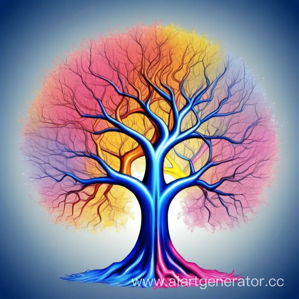 Enchanting-Fantasy-Tree-in-Vibrant-Red-Blue-Pink-Yellow-and-White-Hues