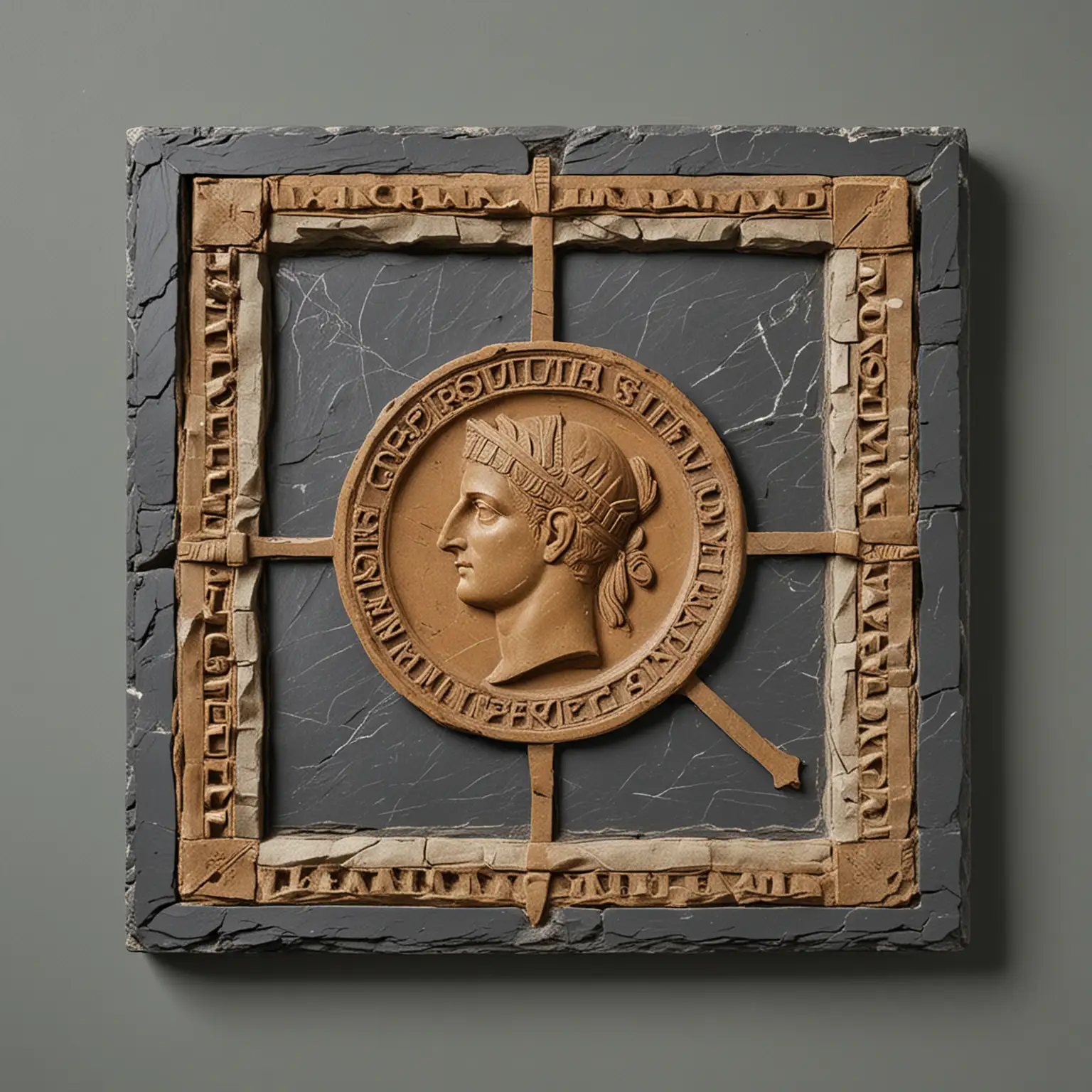Pictorial sign with slate background depicting a roman SPQR in square surround