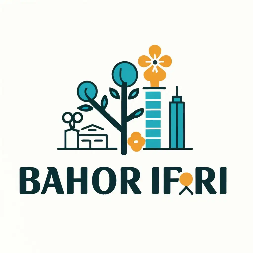 logo, TREE AND FLOWER AND SKYSCRAPER, with the text "BAHOR IFORI", typography