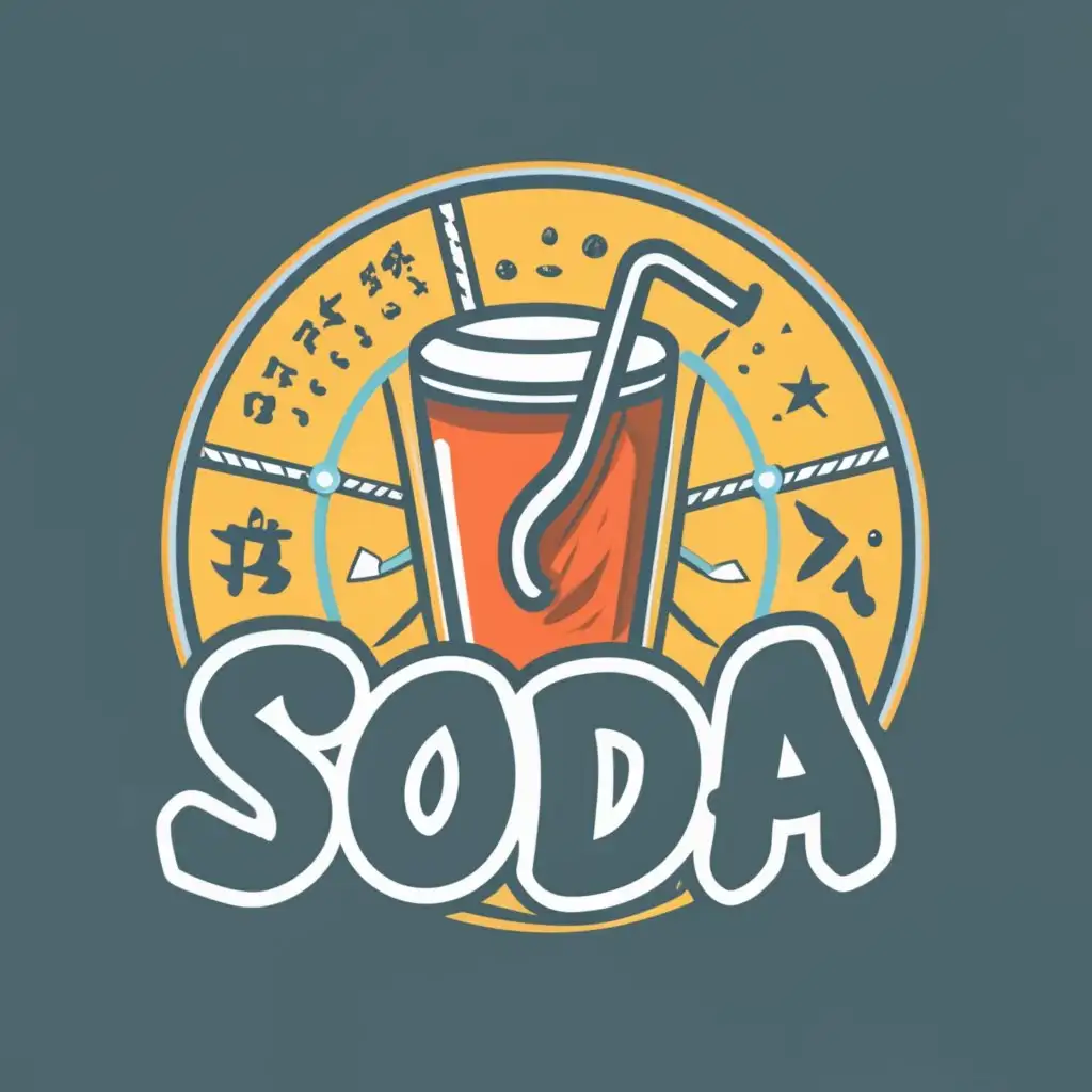 logo, japanese zodiac signs circle, logo, cup, drink, with the text "Soda Pop", typography, be used in Restaurant industry