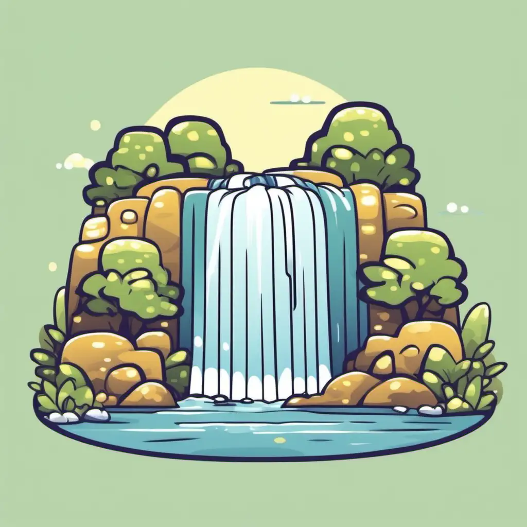 Serene 2D Vector Art of a Cute Waterfall