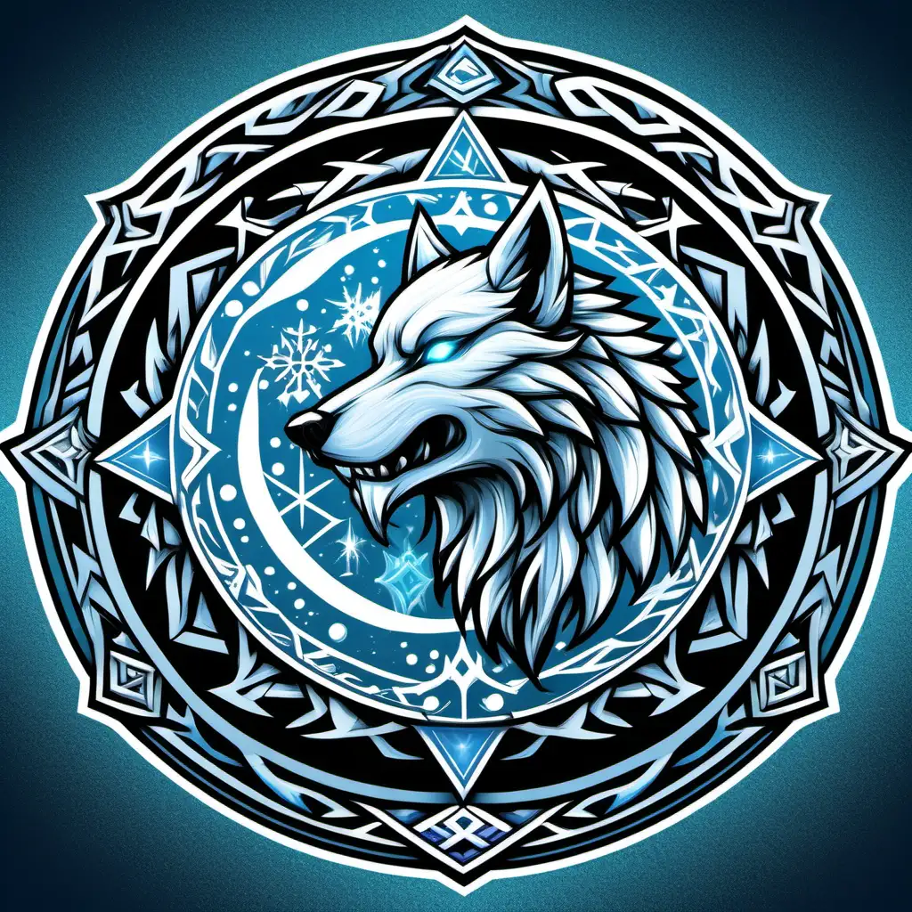 The Frostbite Fenrir Faction's emblem is a striking representation of their icy and mythical theme. The symbol features a stylized image of a snarling arctic wolf, with frost-covered fur and fierce blue eyes, standing on a bed of frost-covered snow.

The wolf's fur blends seamlessly with the frosty surroundings, creating an ethereal and intimidating presence. Icy patterns and snowflakes adorn the edges of the emblem, symbolizing the faction's association with winter and the arctic.

At the center of the emblem, a crescent-shaped moon hangs in the sky, casting an icy glow over the landscape. The moon represents the mystical connection of the faction with the arctic night and the power they draw from the frozen wilderness.

The color palette chosen for the emblem includes various shades of icy blue, silver, and white, capturing the essence of the frosty wilderness. The Frostbite Fenrir Faction's symbol is a powerful and recognizable mark that reflects their affiliation with the mythical arctic wolves and the chilling dominance they bring to the mythic underworld.