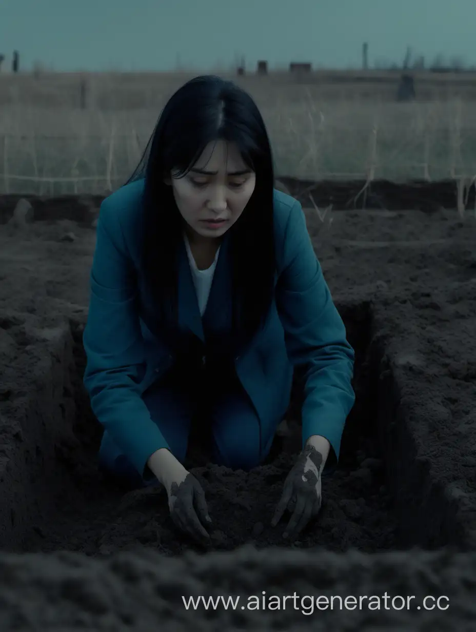 Kazakh-Woman-Concealing-Deed-in-Twilight-Grave