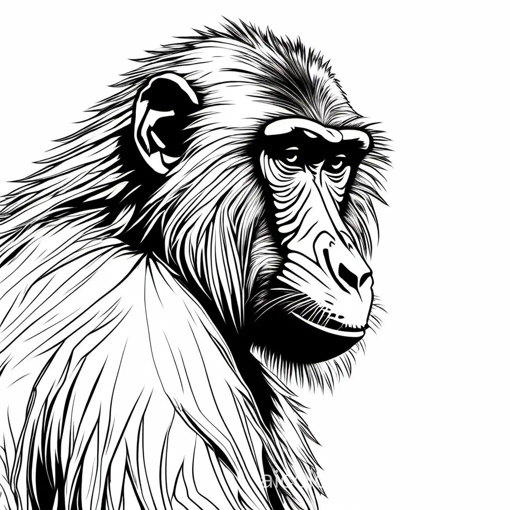 Baboon-Line-Art-Coloring-Page-with-Ample-White-Space