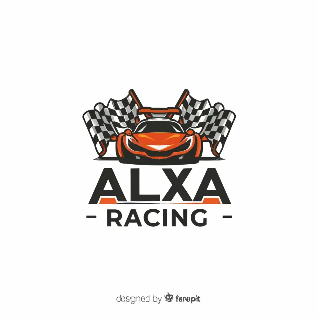 a logo design,with the text "ALXA Racing", main symbol:RACE CAR, trophies, race helmet,Minimalistic,be used in Automotive industry,clear background