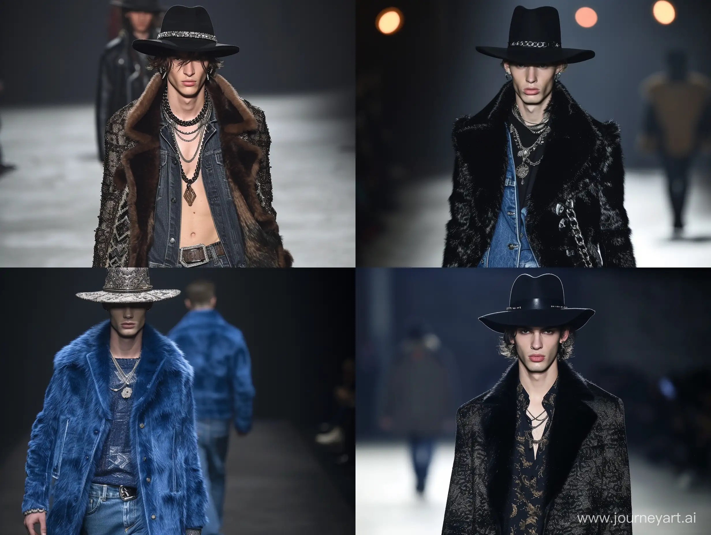 Fashionable-Male-Model-Showcasing-Elegant-Runway-Attire-with-Vison-Mink-and-Exquisite-Jewelry