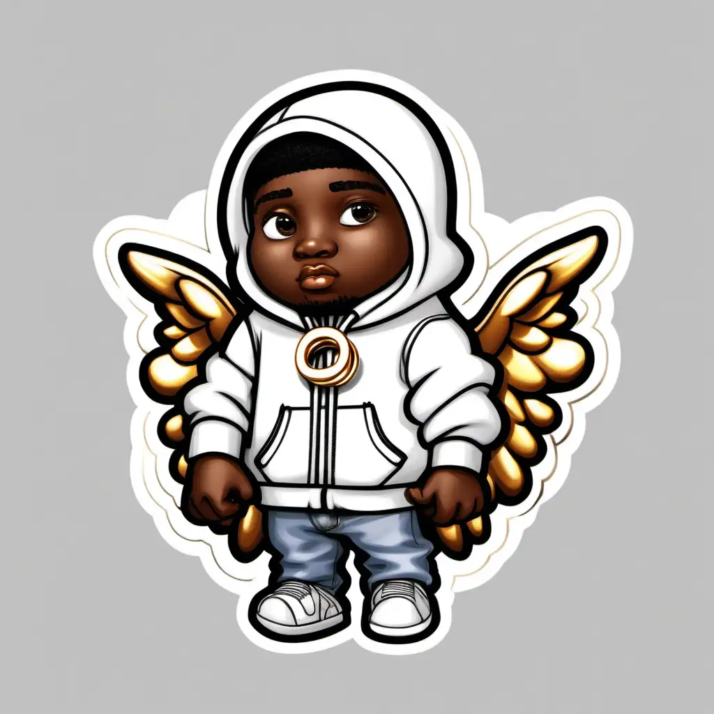 Cartoon Angel Roadman in Stylish White Tech Fleece Hoodie with Golden Halo Sticker