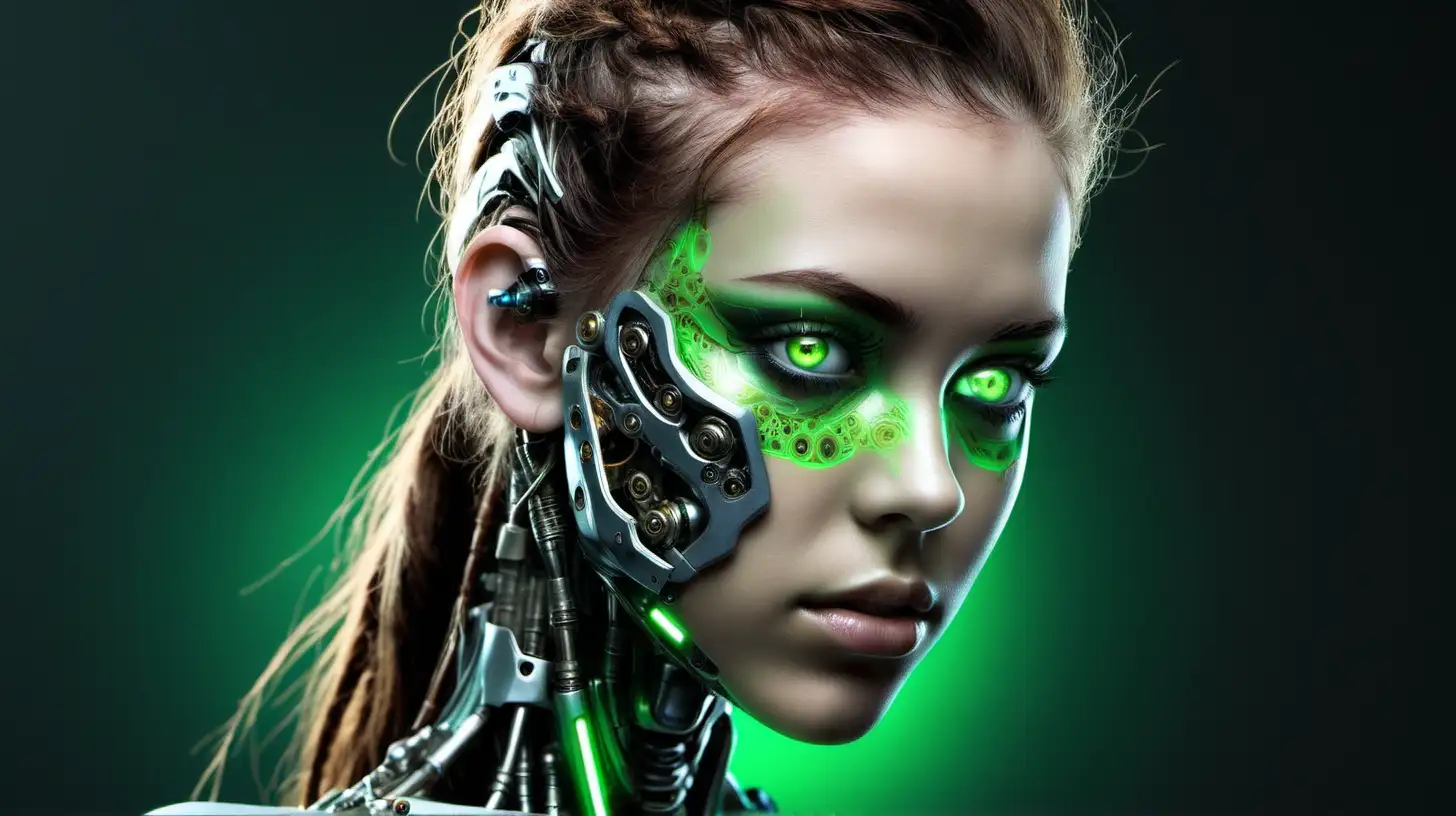 Beautiful Cyborg Woman with Natural Green Eyes