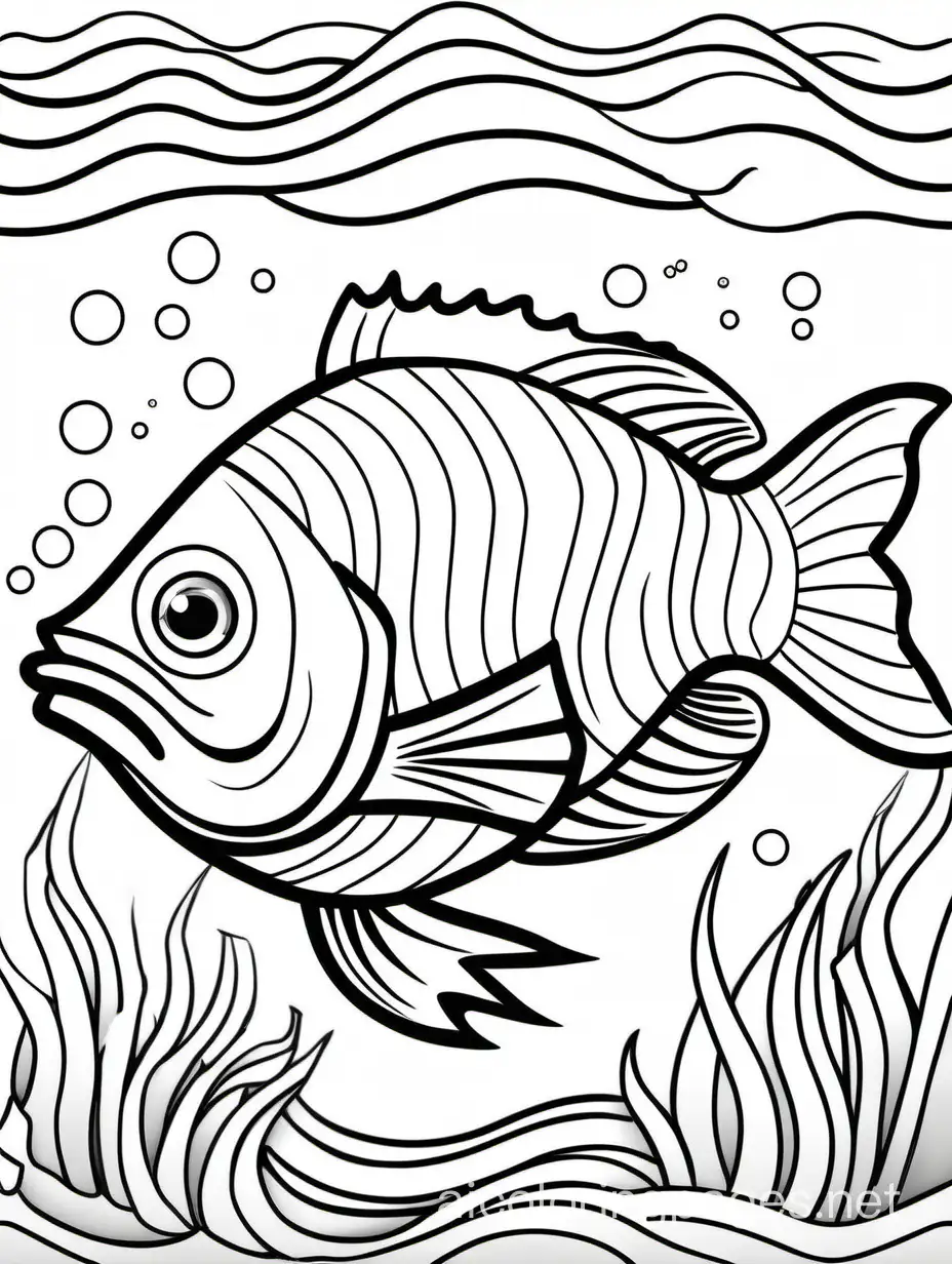fish outline for a coloring page with thick lines with name of fish on it
, Coloring Page, black and white, line art, white background, Simplicity, Ample White Space. The background of the coloring page is plain white to make it easy for young children to color within the lines. The outlines of all the subjects are easy to distinguish, making it simple for kids to color without too much difficulty