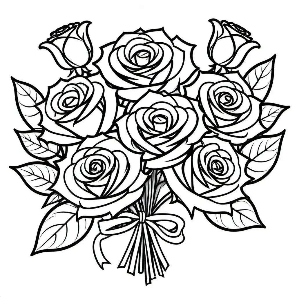 Simple-Bouquet-of-Roses-Coloring-Page-Black-and-White-Line-Art-for-Easy-Coloring