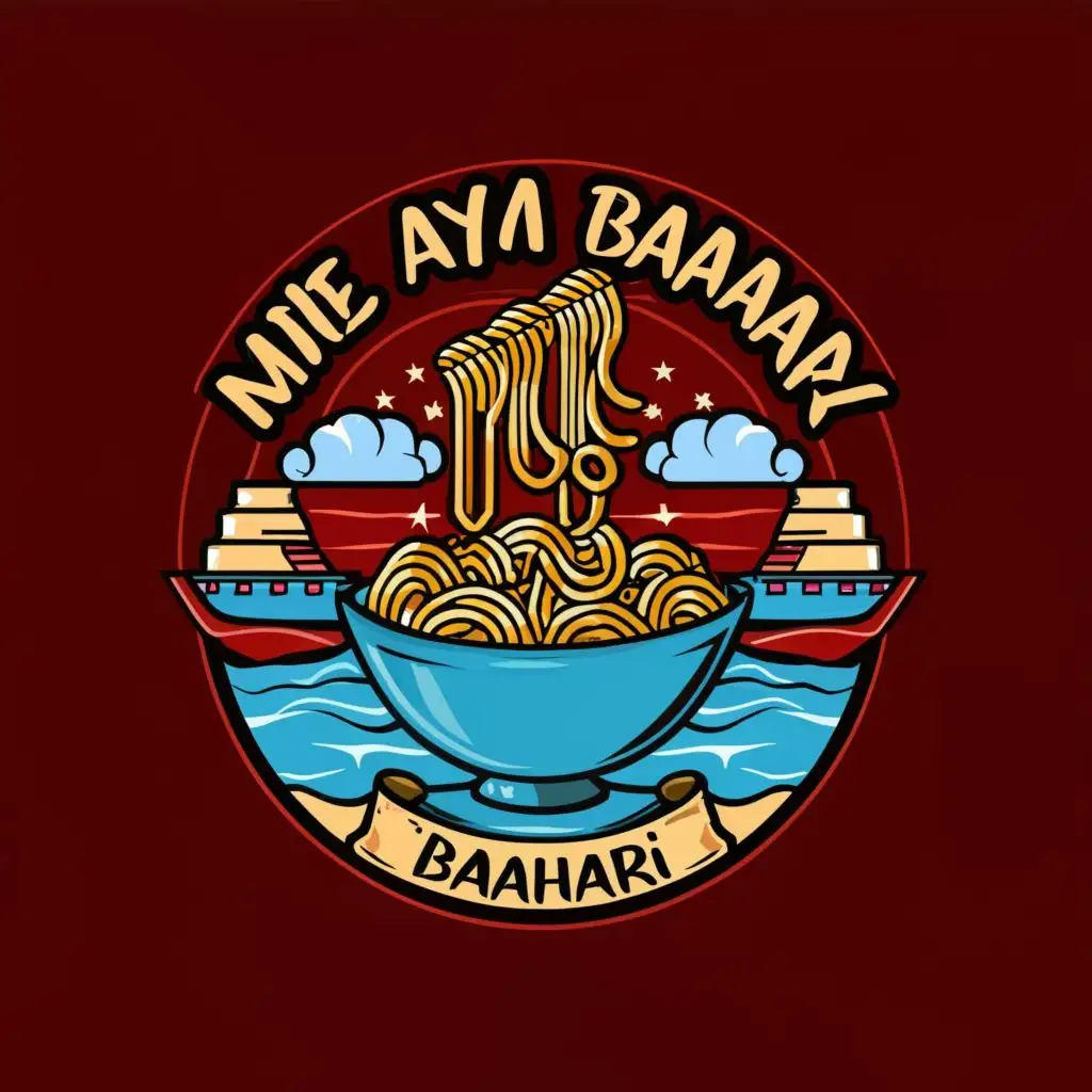 logo, NOODLES, SEA, AND SHIP, with the text "MIE AYAM BAHARI", typography, be used in Medical Dental industry