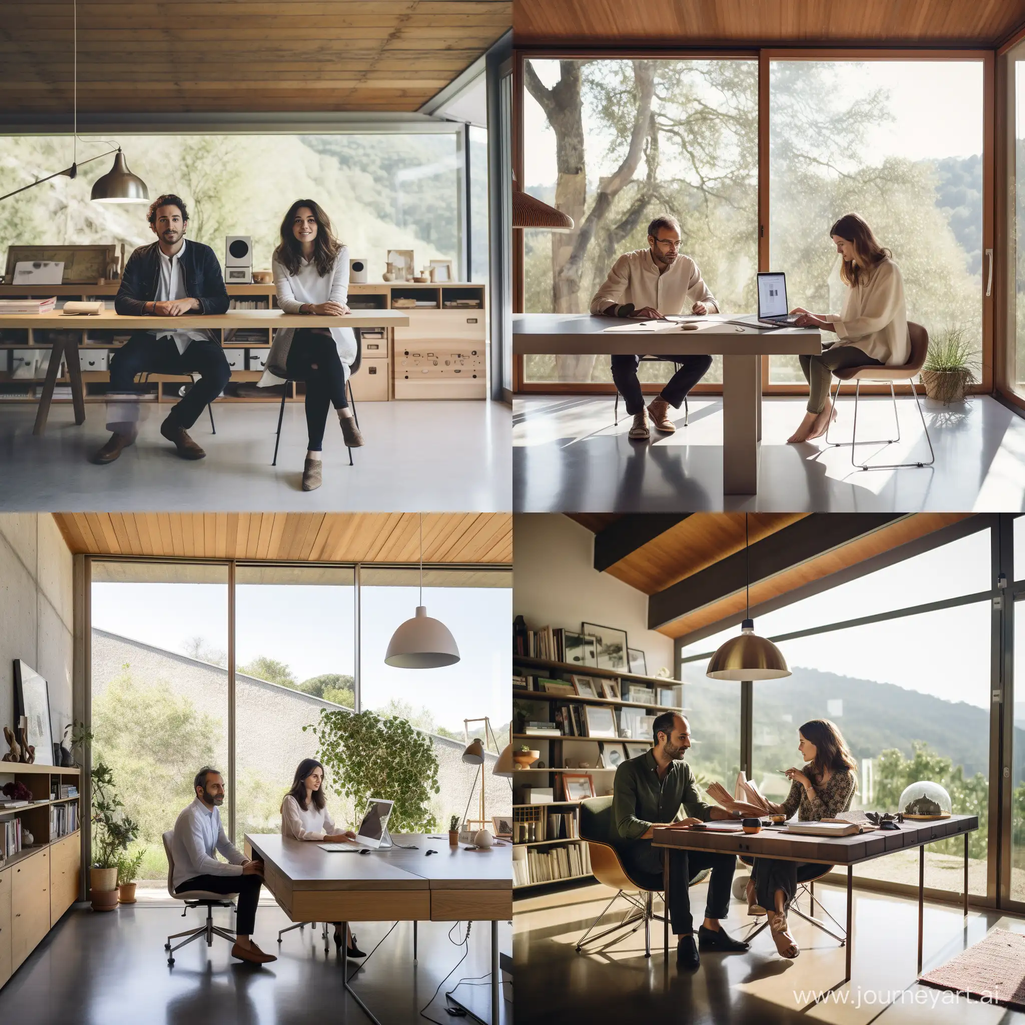 Portuguese architect couple in the office of modern countryside house