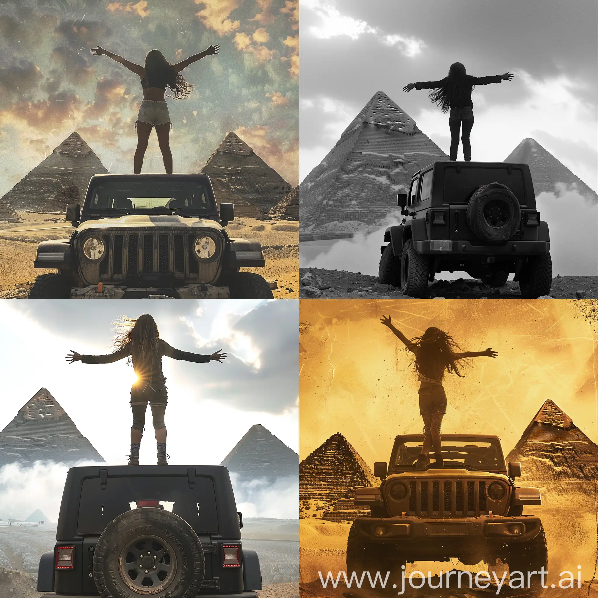 Girl-with-Outstretched-Arms-atop-Jeep-with-Pyramid-Backdrop