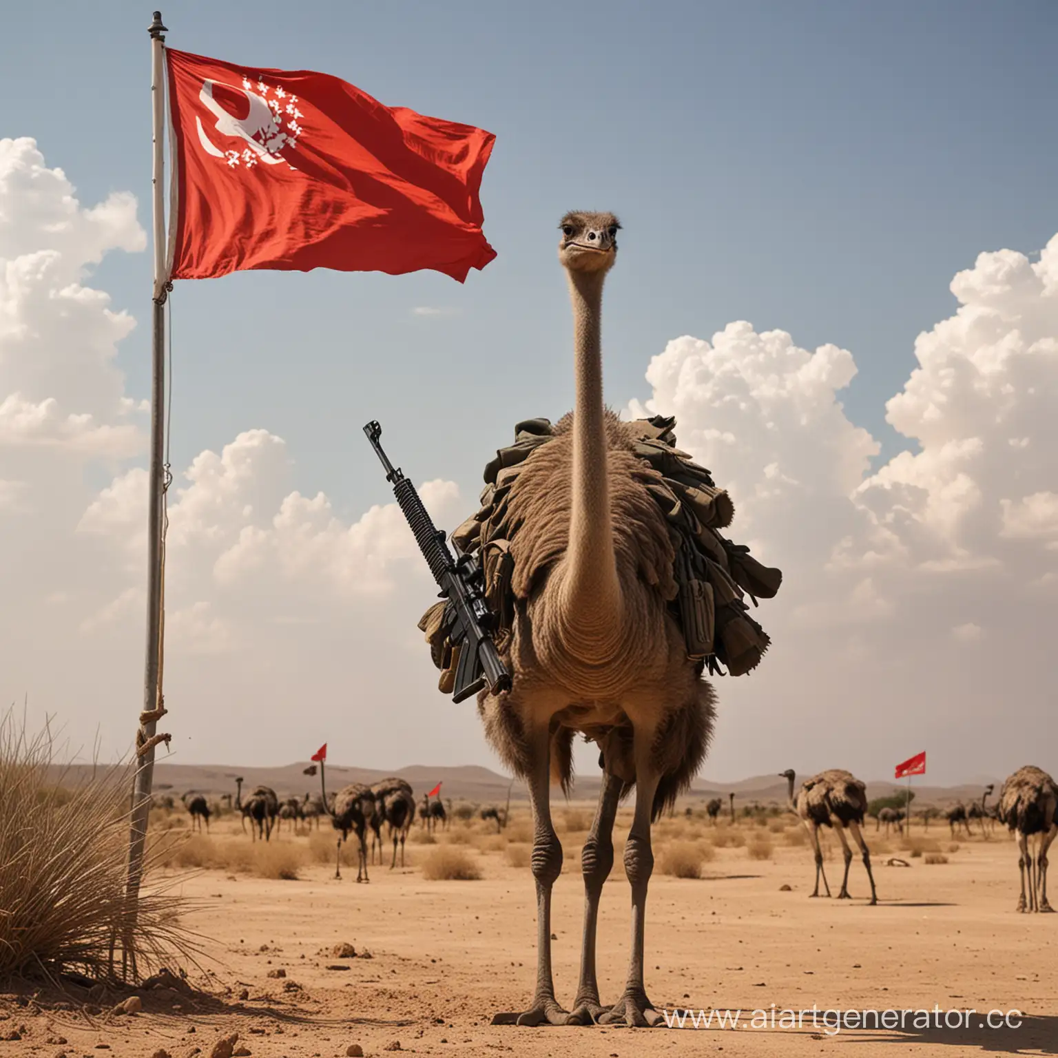 Revolutionary-Ostriches-with-Automatic-Rifles-and-Red-Flag