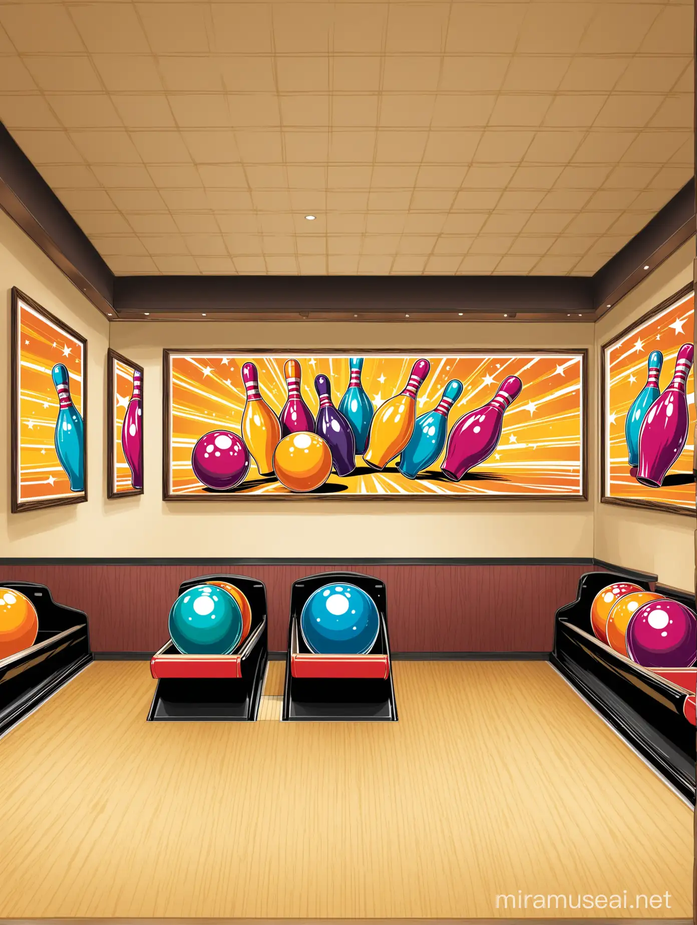 Wall art frames for a bowling alley, digital art for bowling alley
