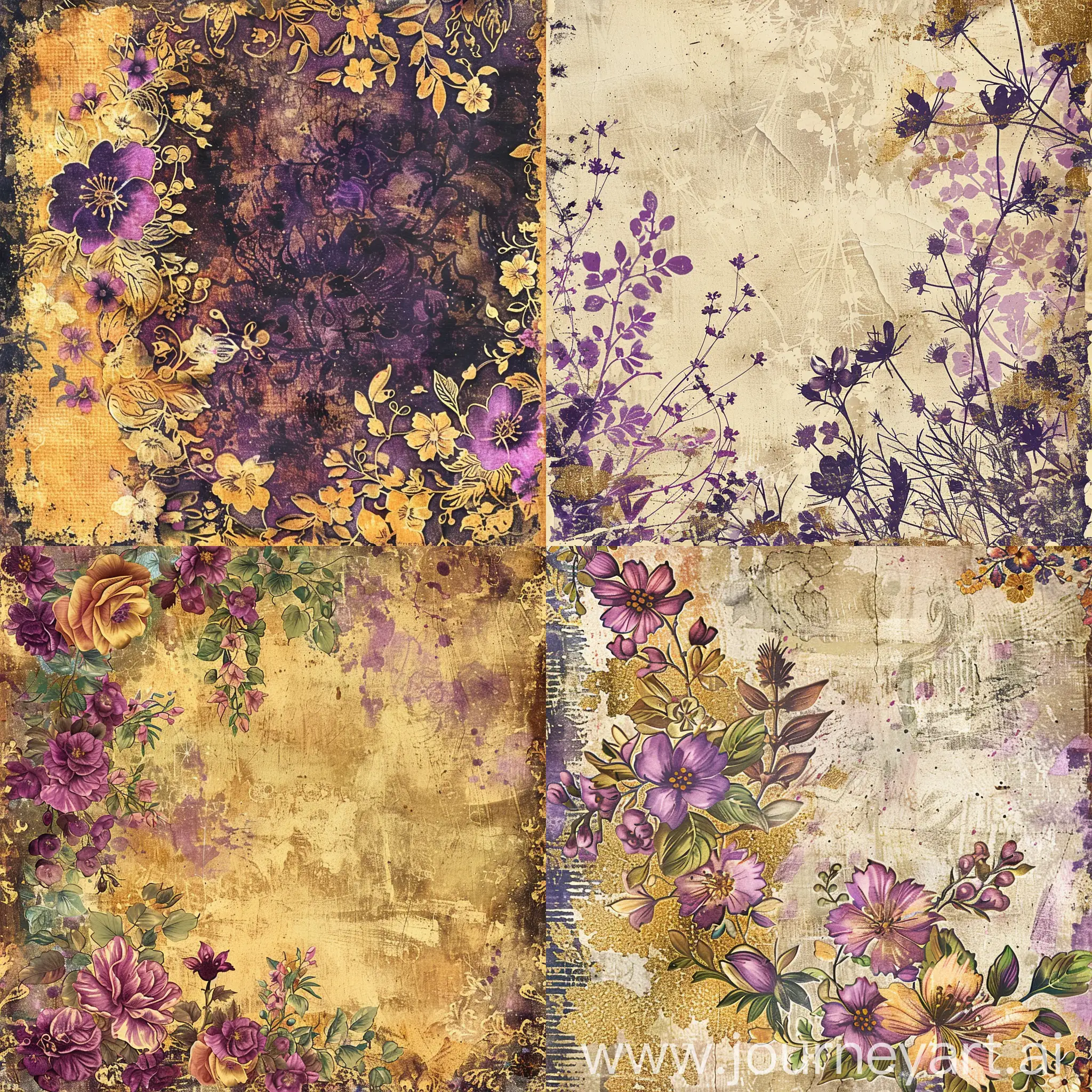 Floral, background ,beautiful, purple, gold Journal, Digital paper, Junk Journal, Decoupage Papers, Scrapbook Paper in Floral Vintage Style