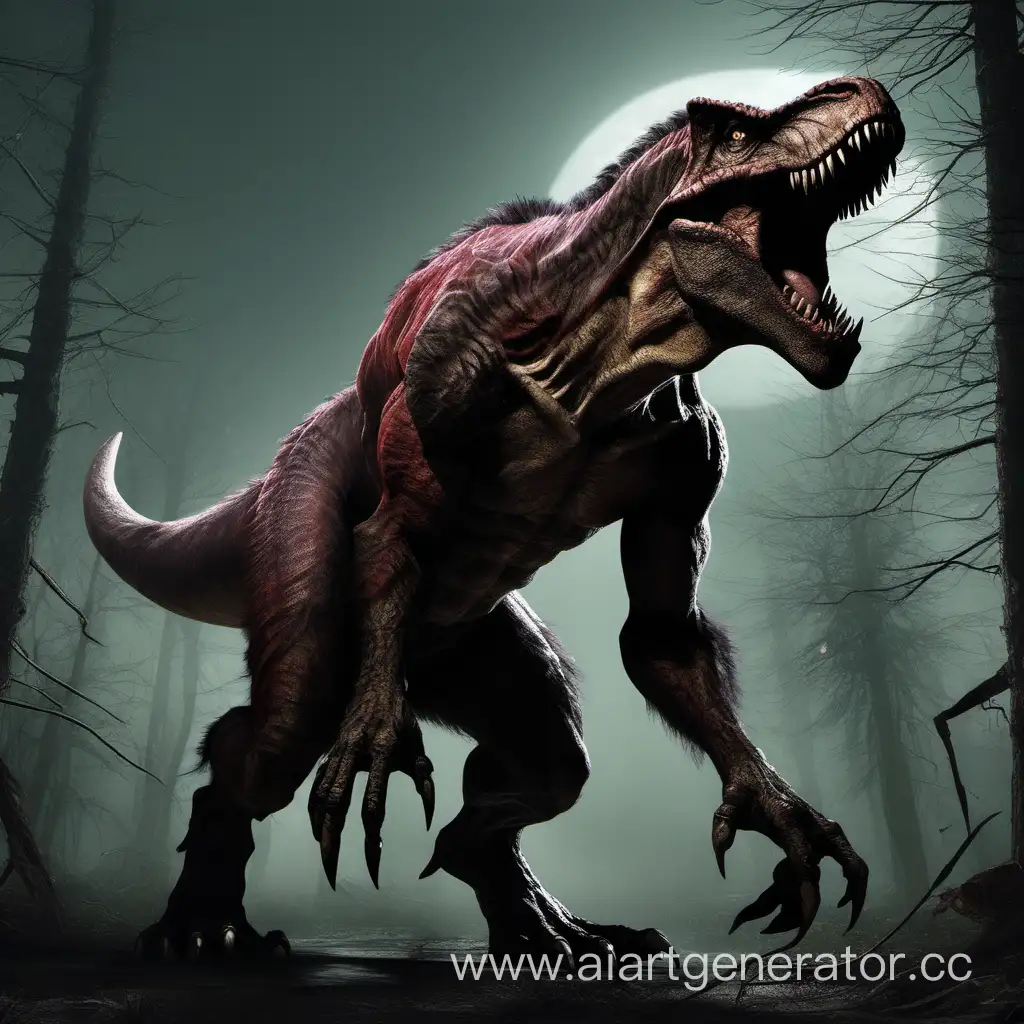 Ferocious-Tyrannosaurus-Werewolf-Roaming-the-Moonlit-Forest