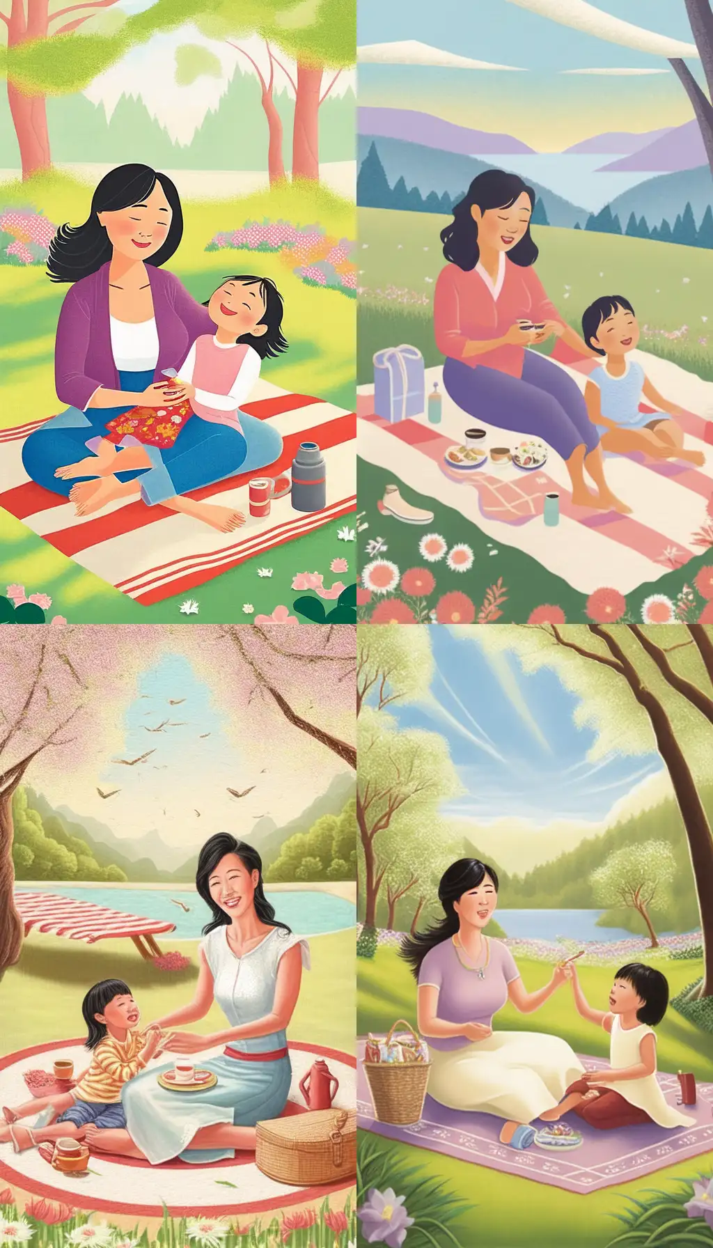 Serene-Mothers-Day-Picnic-Chinese-Mother-and-Daughter-Laughing-Amidst-Natures-Splendor