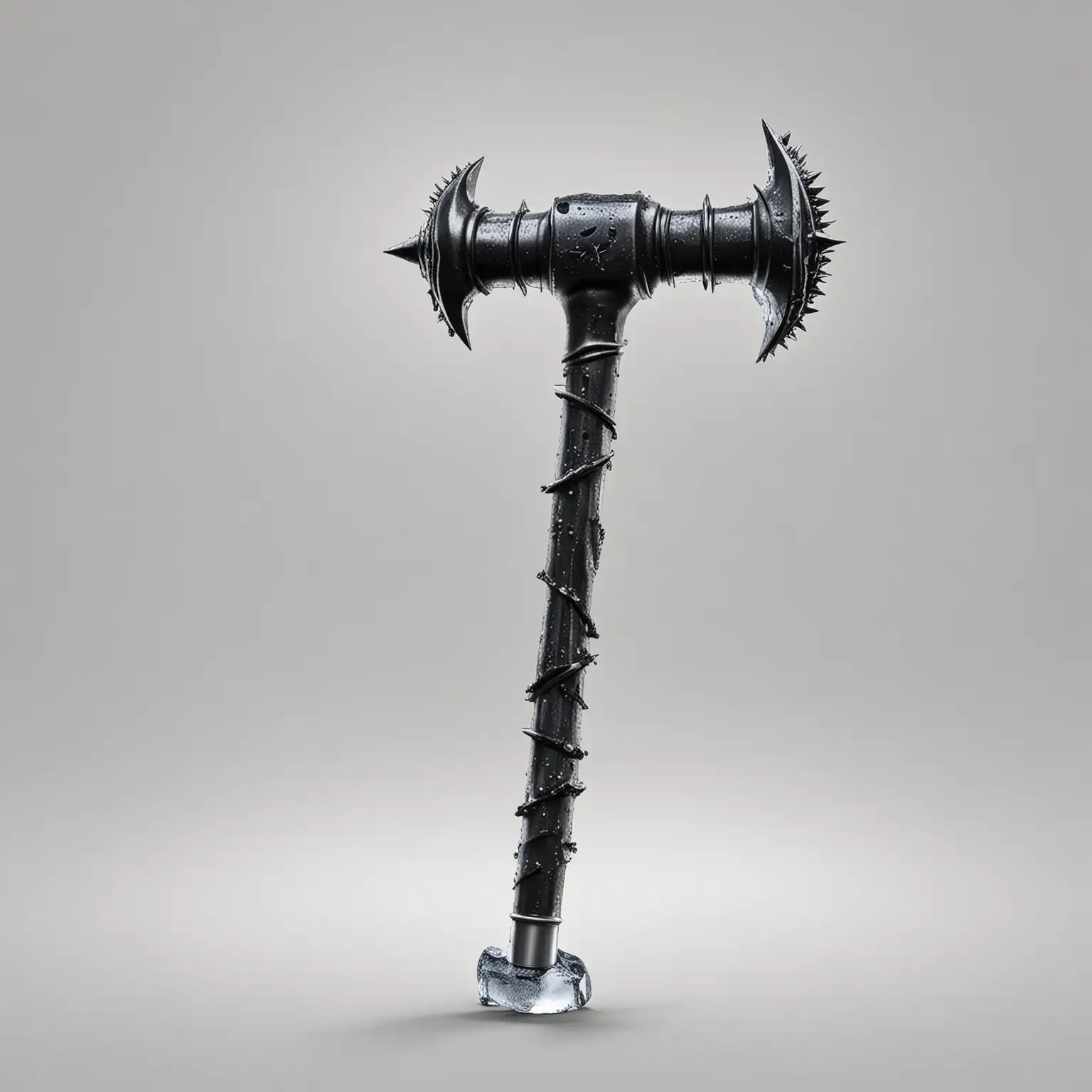 Realistic-Hammer-with-Long-Steel-Handle-and-Black-Spikes-on-White-Background