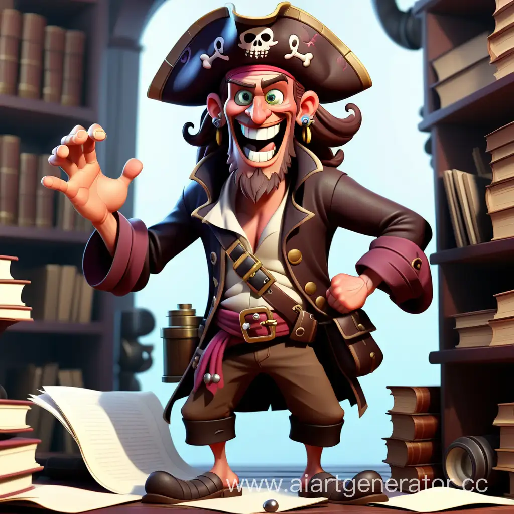 cartoon pirate  researcher cheerful in full growth