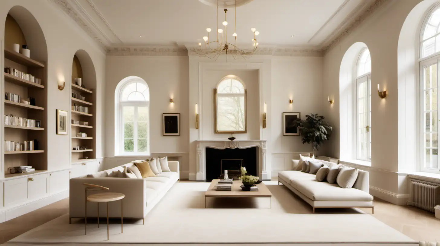 Elegant Modern Grand Home Lounge with High Ceilings and Ivory Walls