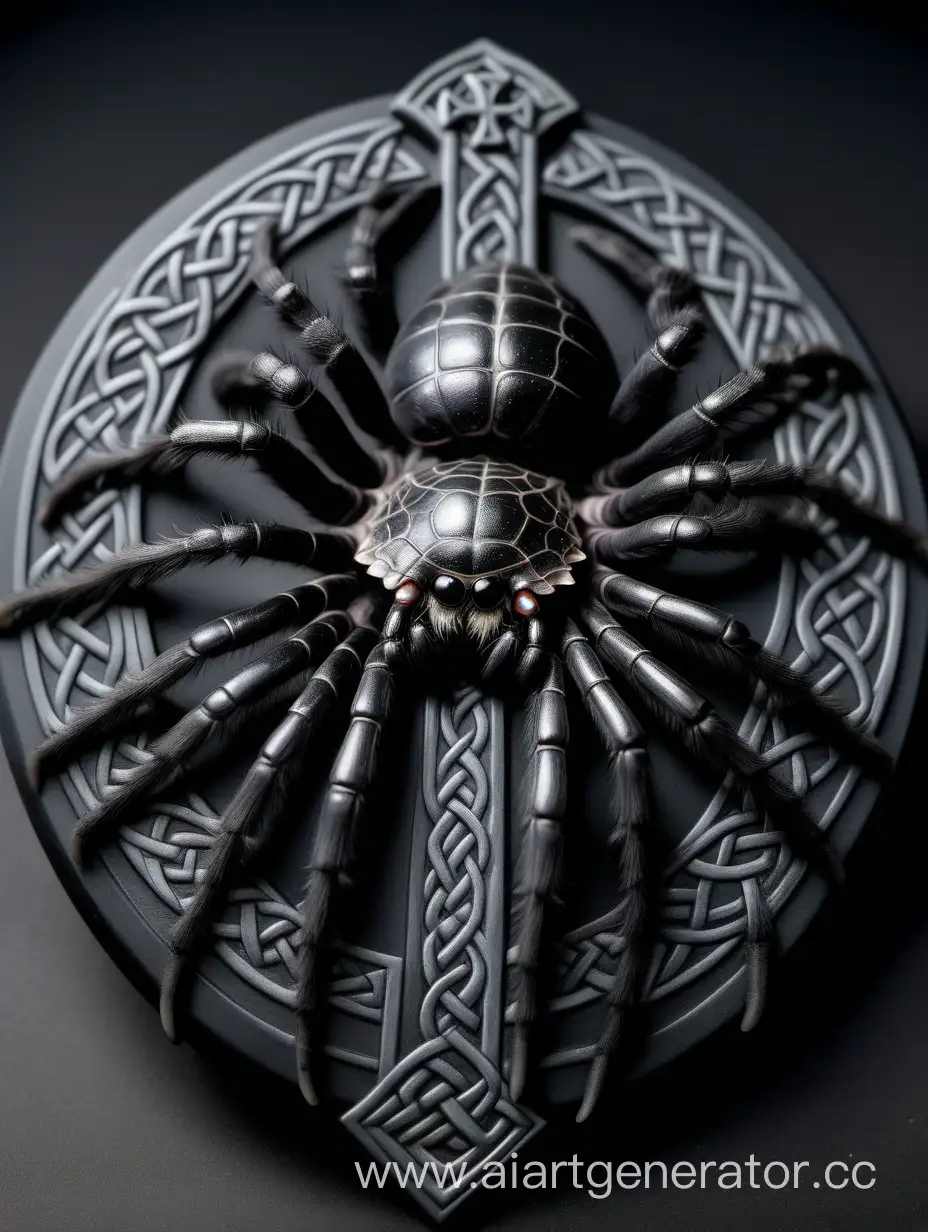 Elegant-Black-Tarantula-with-Celtic-Cross-Markings-Exquisite-Arachnid-Aesthetics