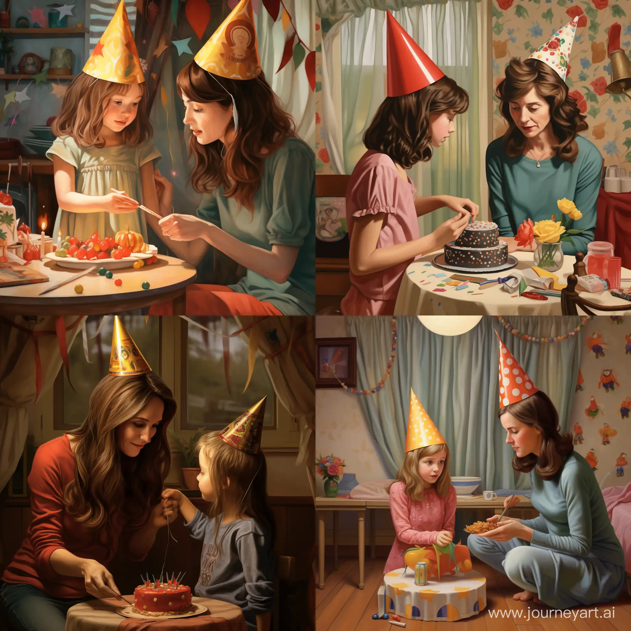 Mother-Puts-Birthday-Hat-on-Daughter-at-Joyful-Birthday-Party