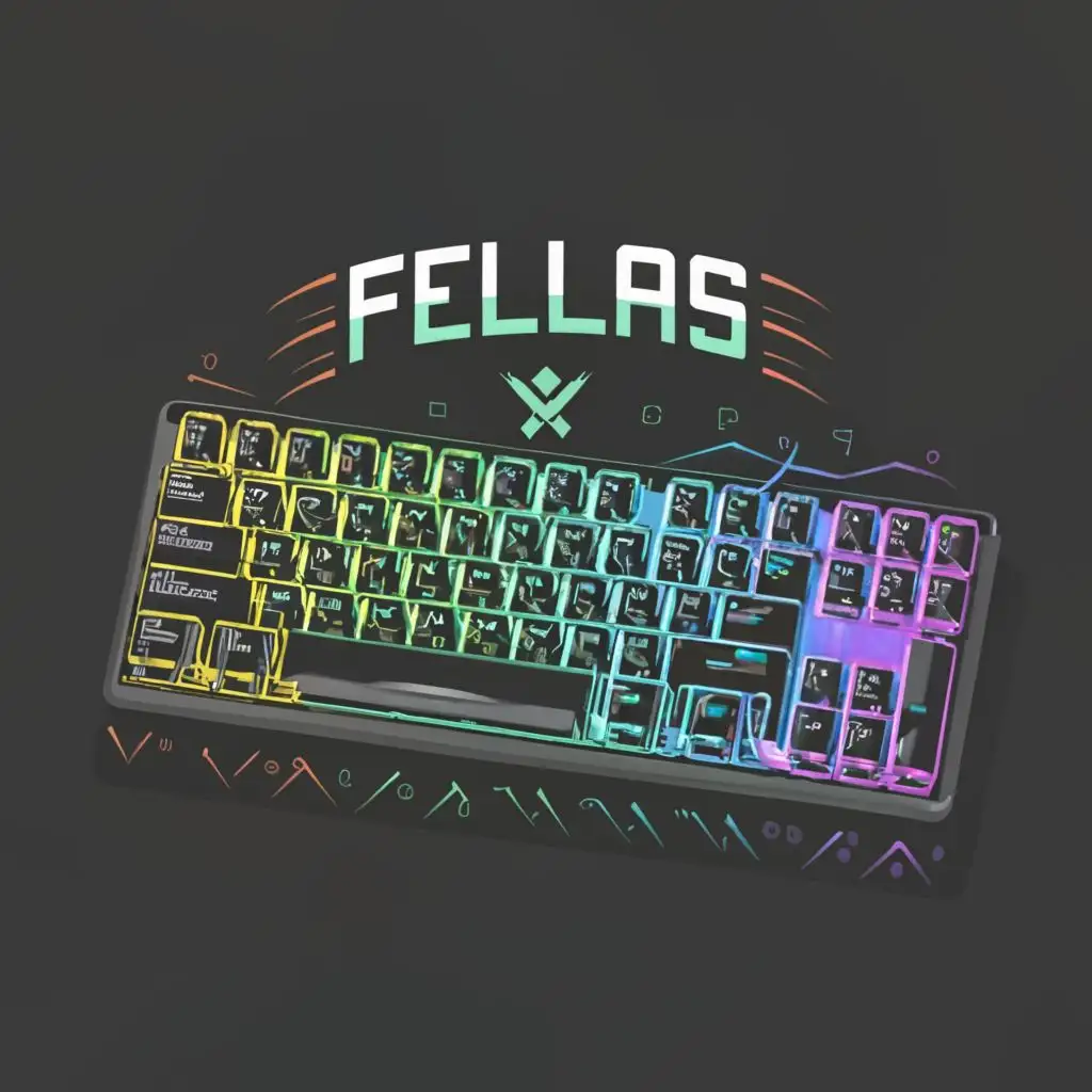 logo, gaming keyboard with the logo on top, with the text "Fellas", typography, be used in Technology industry