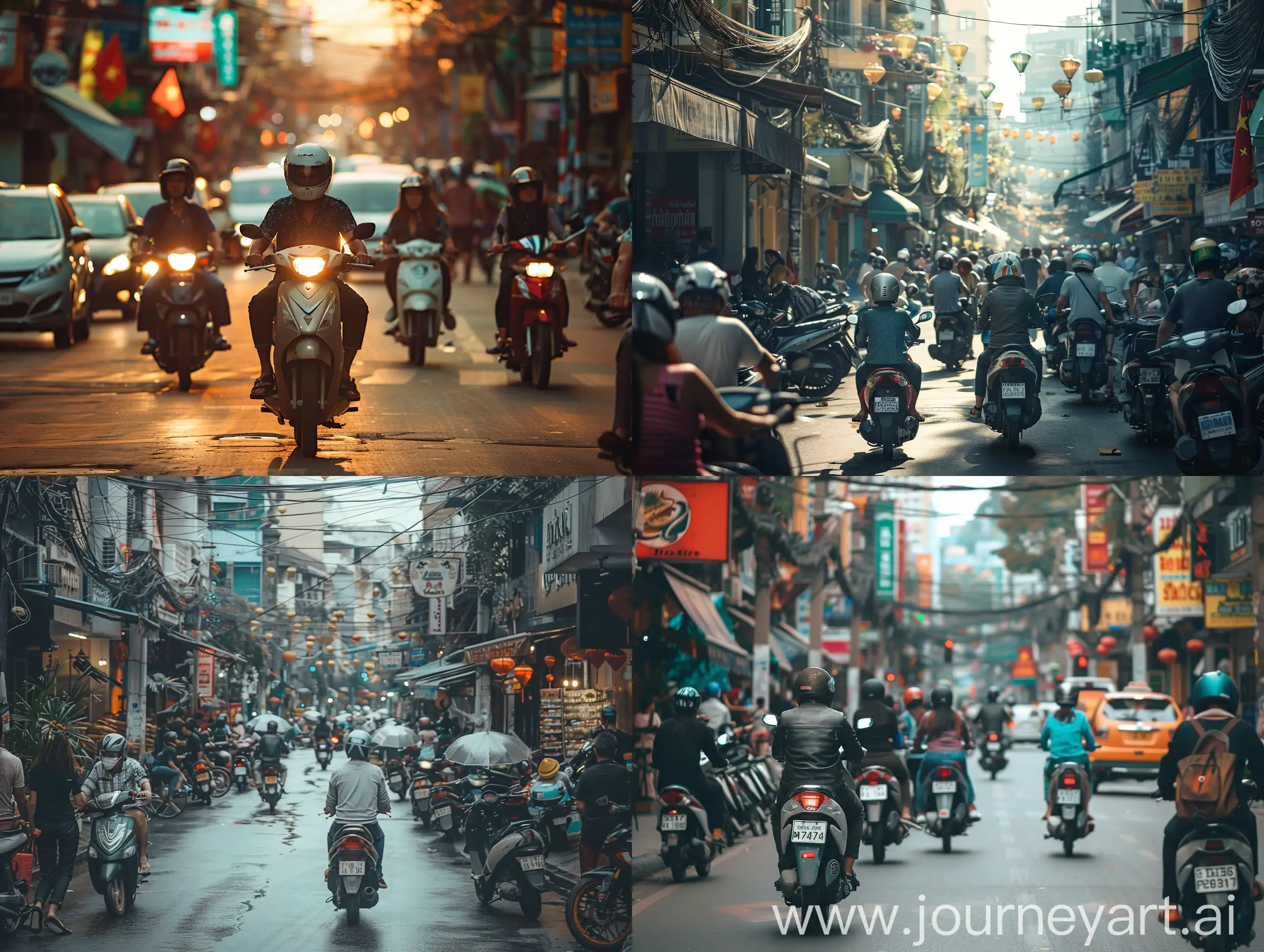 Create a scene in a busy vietnam city
