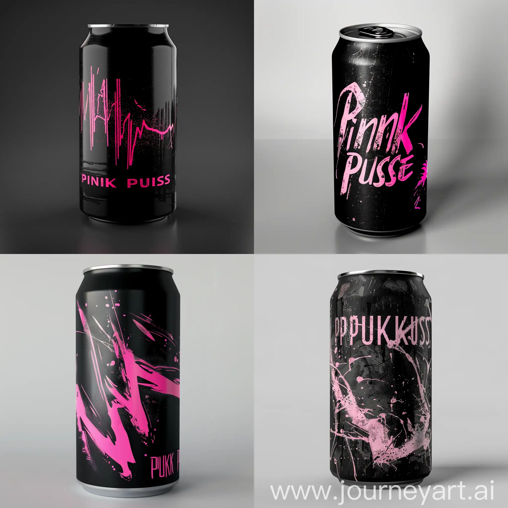design a black drink can for a drink called pink pulse, where the i and u in pInk are pUlse as in the drawing of a pulse. like p^nk pvlse .  