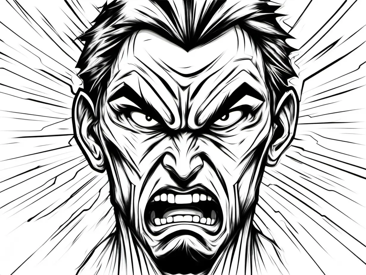 Dynamic Line Art Expressive Anger Illustration