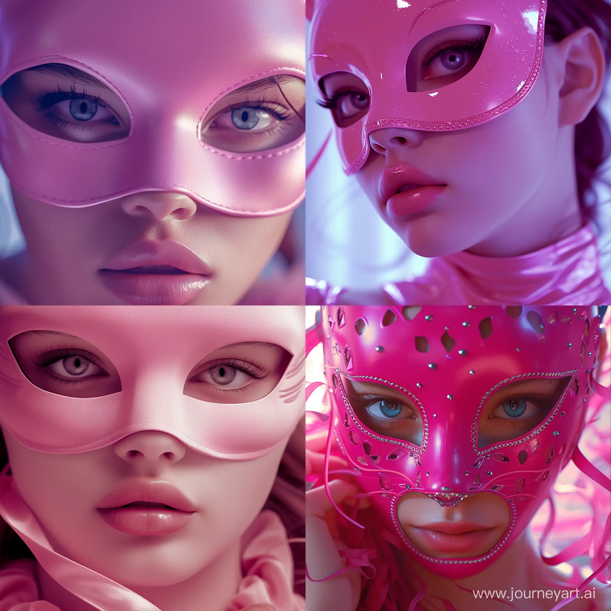 close up portrait Photography, of a gorgeous lady, wearing a pink cat woman mask, 80 degree view, art by Sergio Lopez , Natalie Shau, James Jean and Salvador Dali, 4k, 8k,  4k, 8k,  4k, 8k,  4k, 8k,  4k, 8k,  4k, 8k, 
