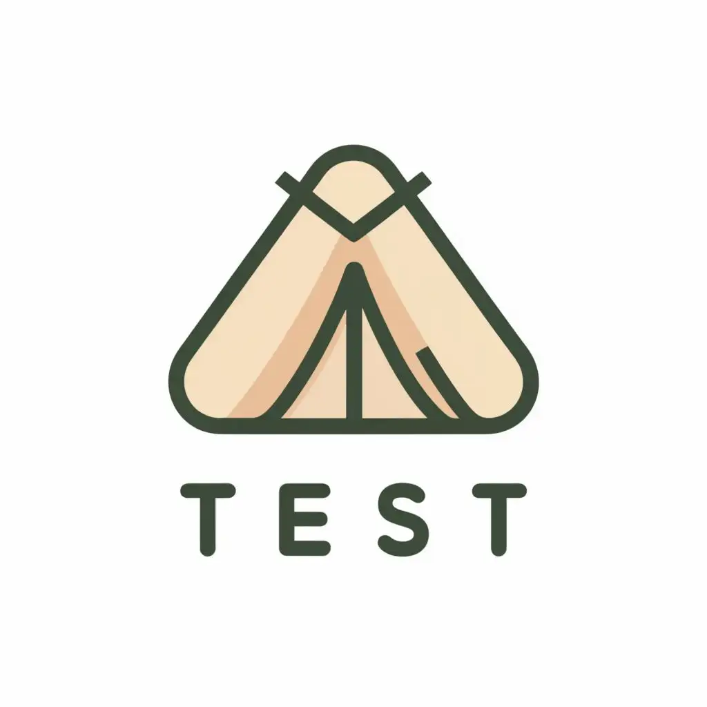 logo, logo A shape with rounded corner similar to Airbnb that has a camping tent inside. has to be stylised, with the text "test", typography, be used in Travel industry