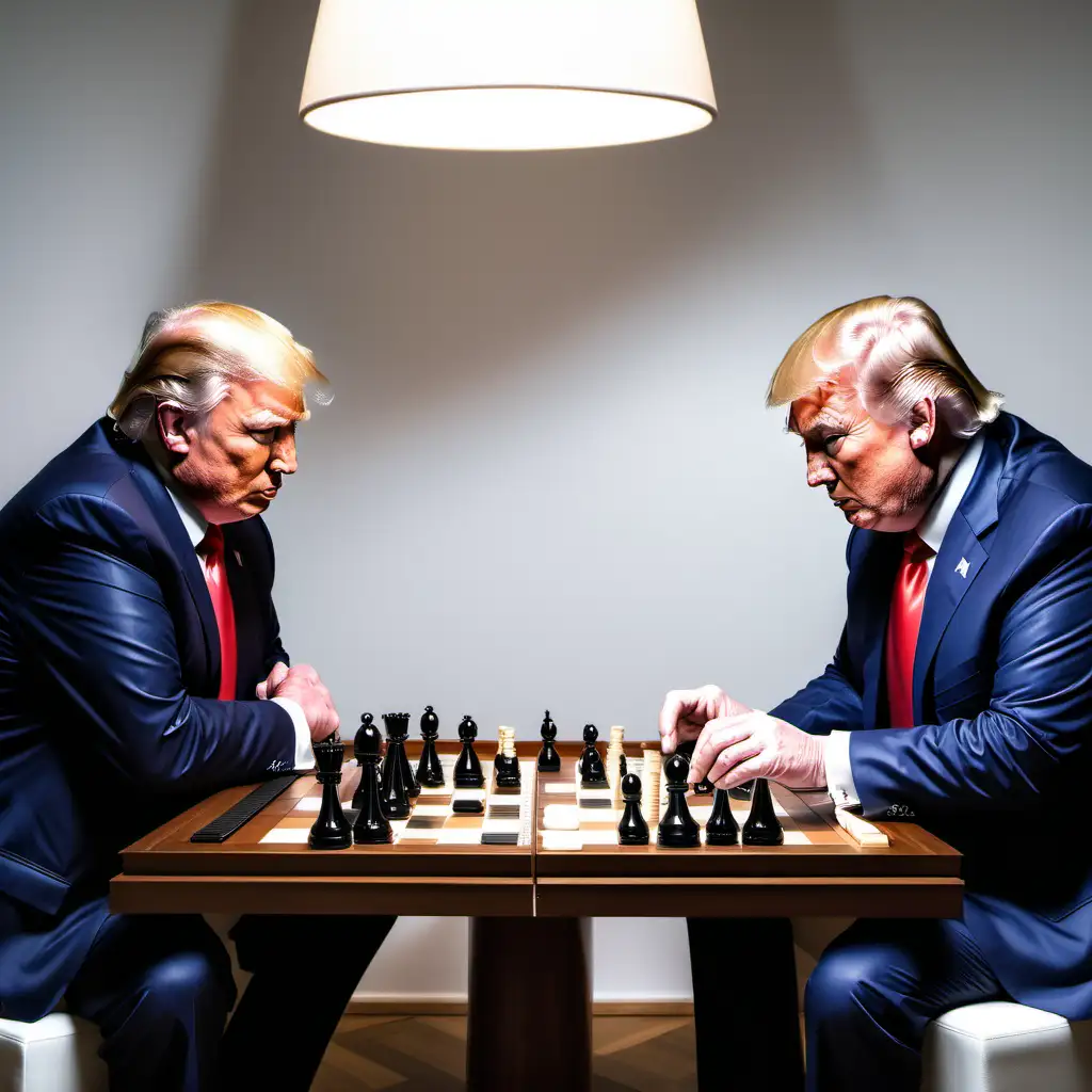 Trump playing backgammon and Putin chess