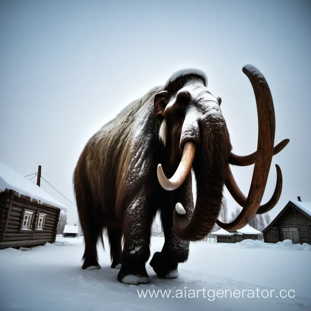 Majestic-Mammoth-Roaming-Through-a-Winter-Wonderland-in-a-Russian-Village