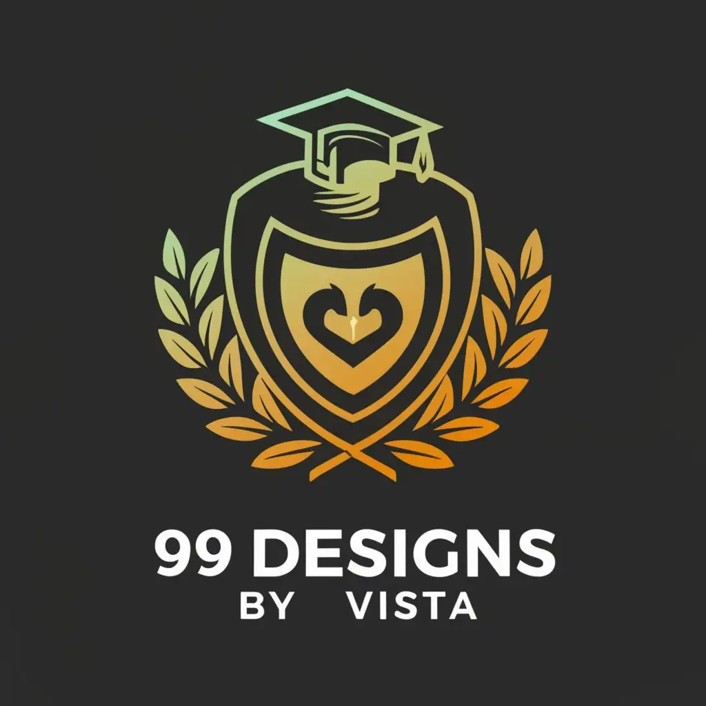 a logo design,with the text "99 designs by vista", main symbol:graduation hat, shied, laurel leaves,complex,be used in Entertainment industry,clear background