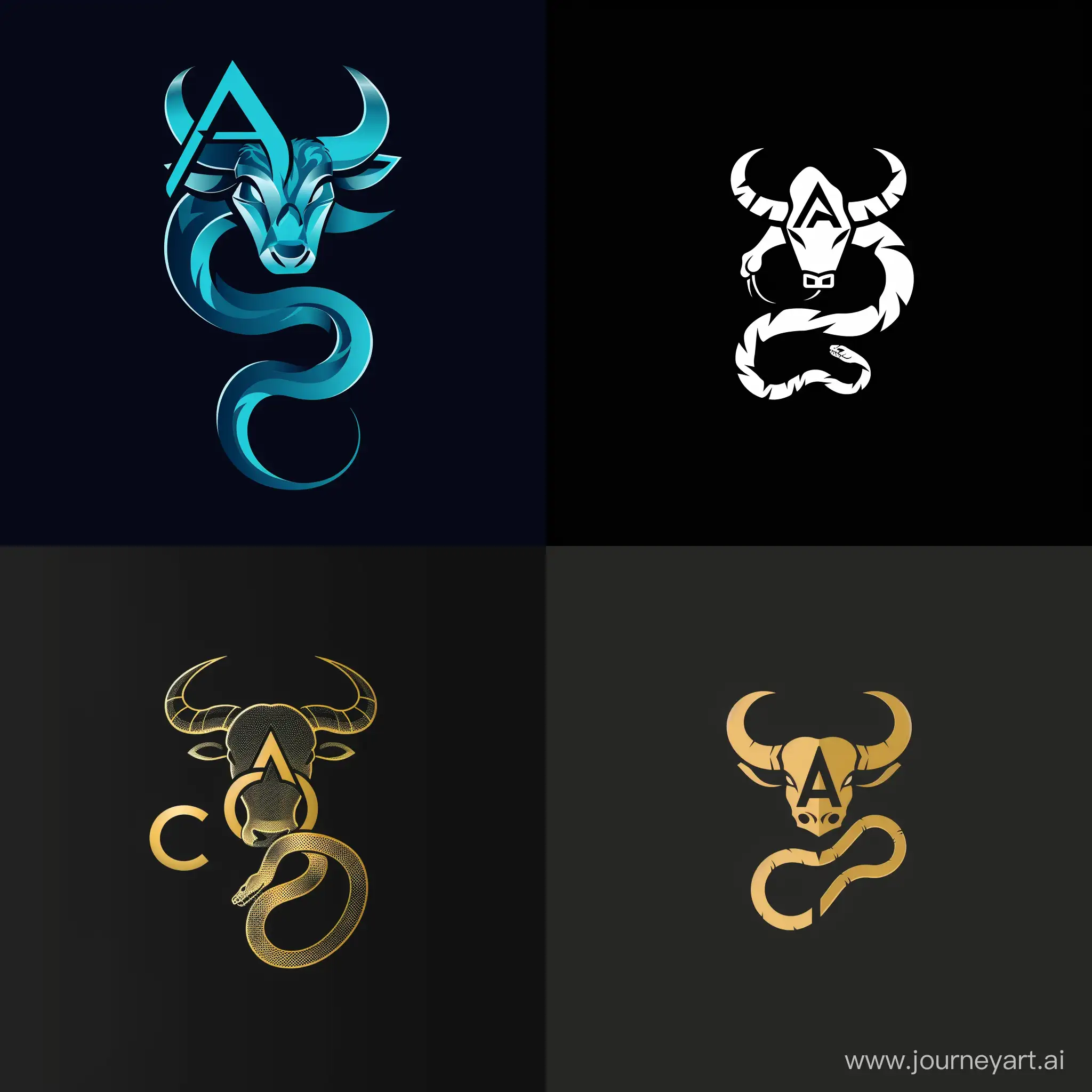 Futuristic-Technology-Logo-AC-Initials-with-Ox-and-Snake-Motif