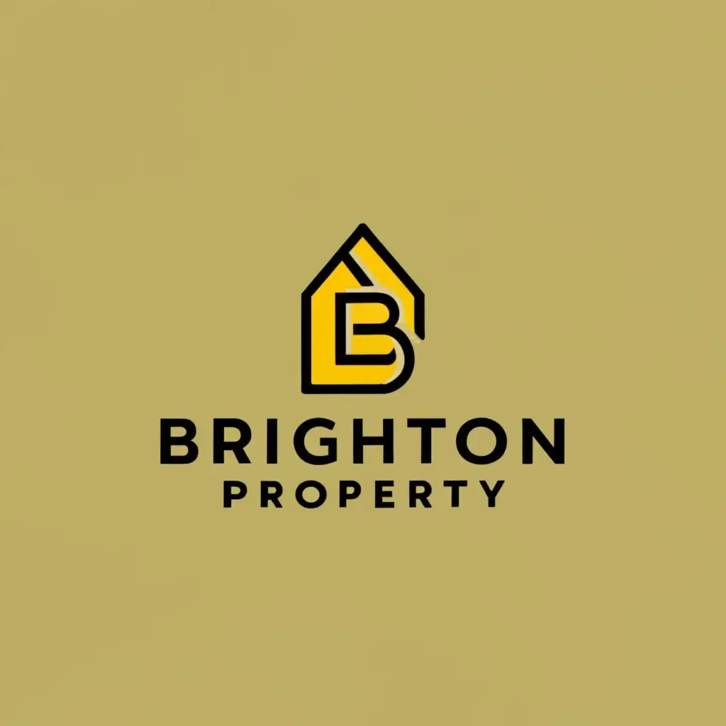 logo, symbolize wordmark logo that represents real estate property, a simple and minimal design with a yellow accent and white background, with the text "Brighton Property", typography, be used in Real Estate industry