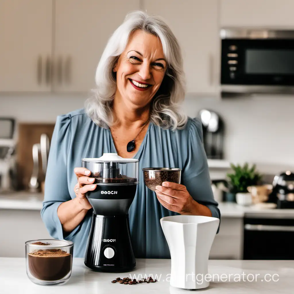 Happy-Mother-Enjoying-Freshly-Ground-Coffee-with-Bosch-Grinder
