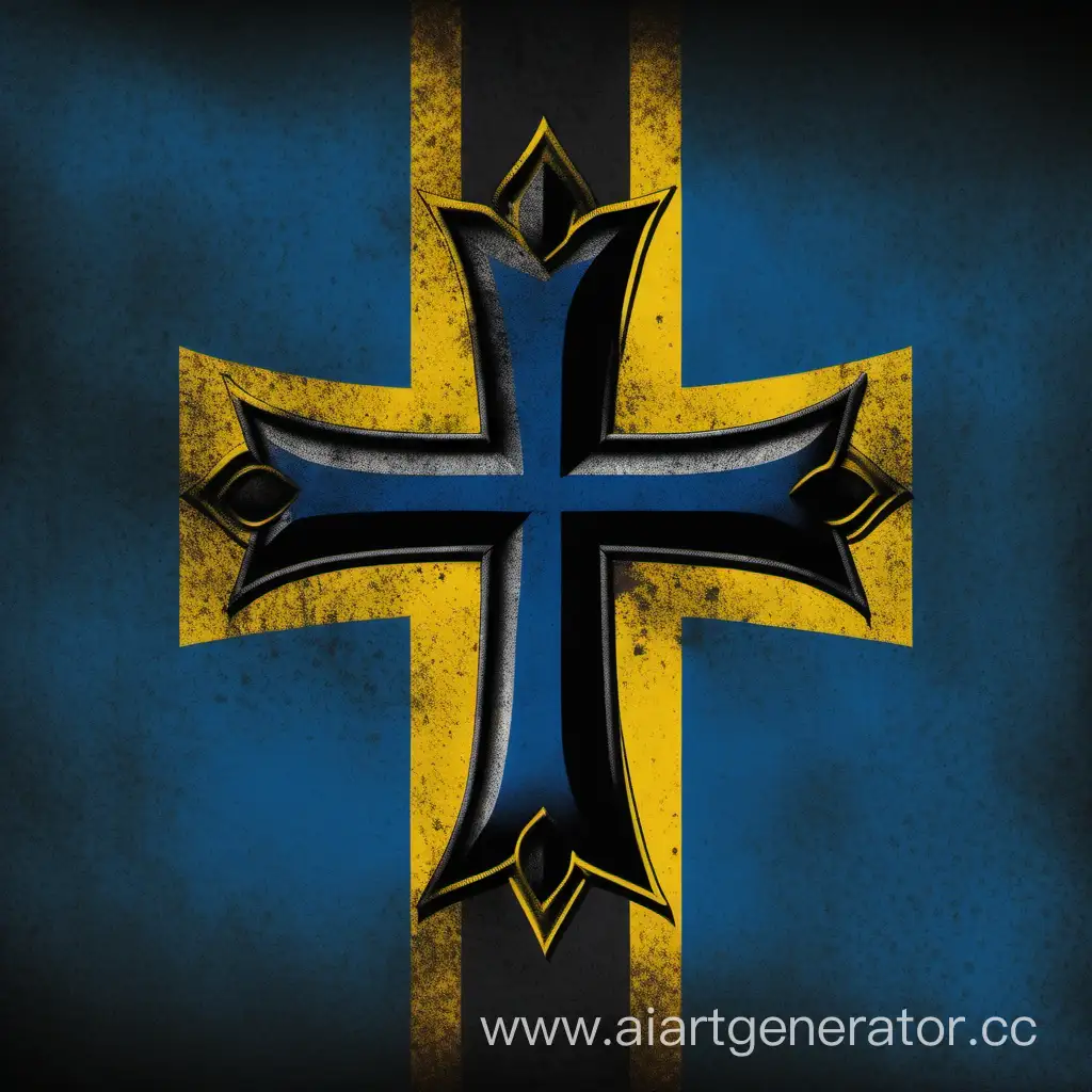 Romanian-Cross-Flag-in-Blue-and-Black-Tones