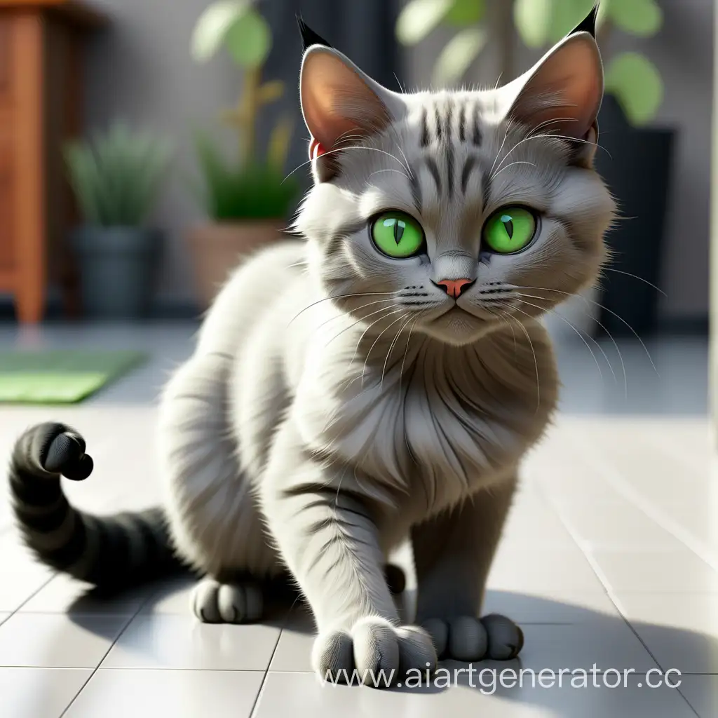 Adorable-Gray-Cat-with-BlackTipped-Paws-and-Green-Eyes