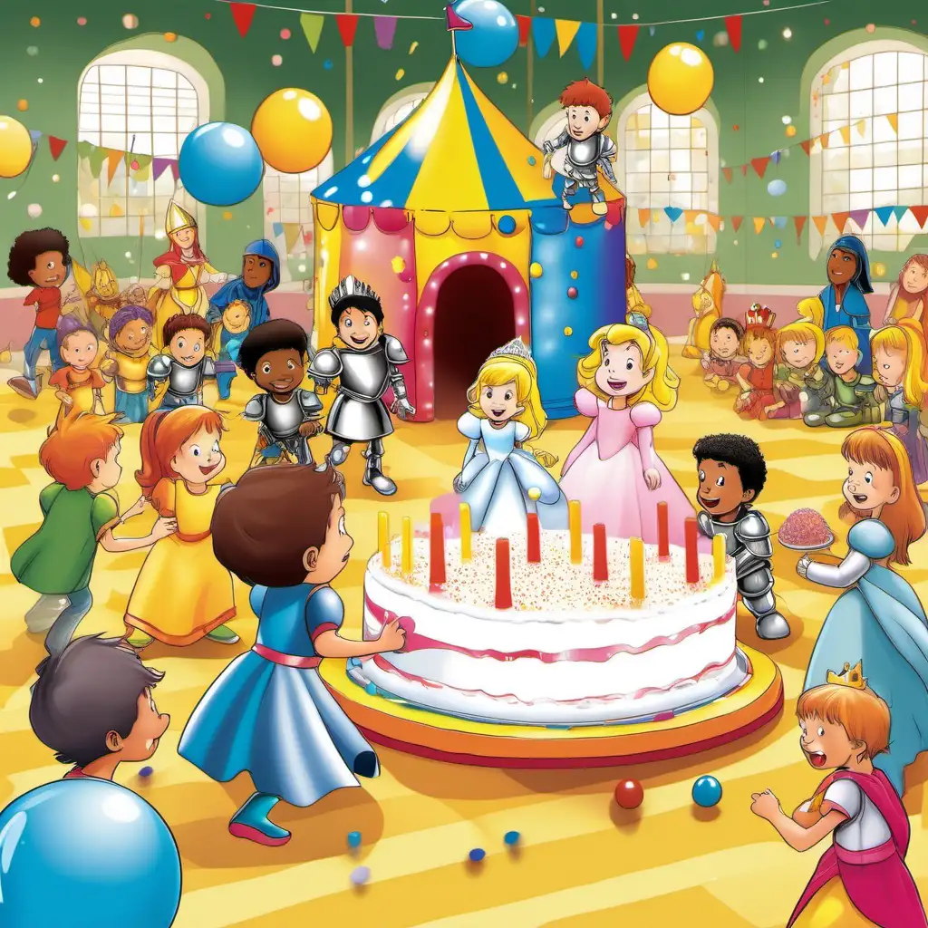 Childrens Birthday Party with Princesses Knights and Giant Cake