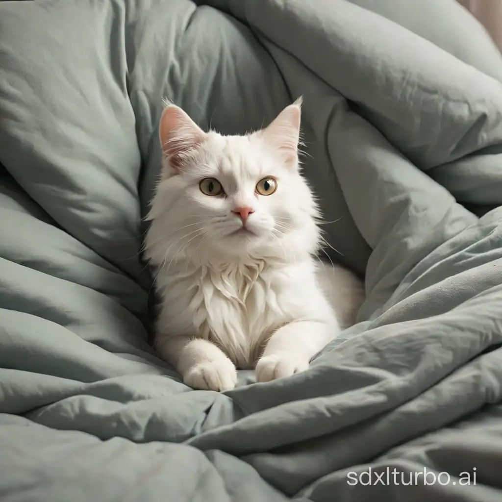 a cat in bed