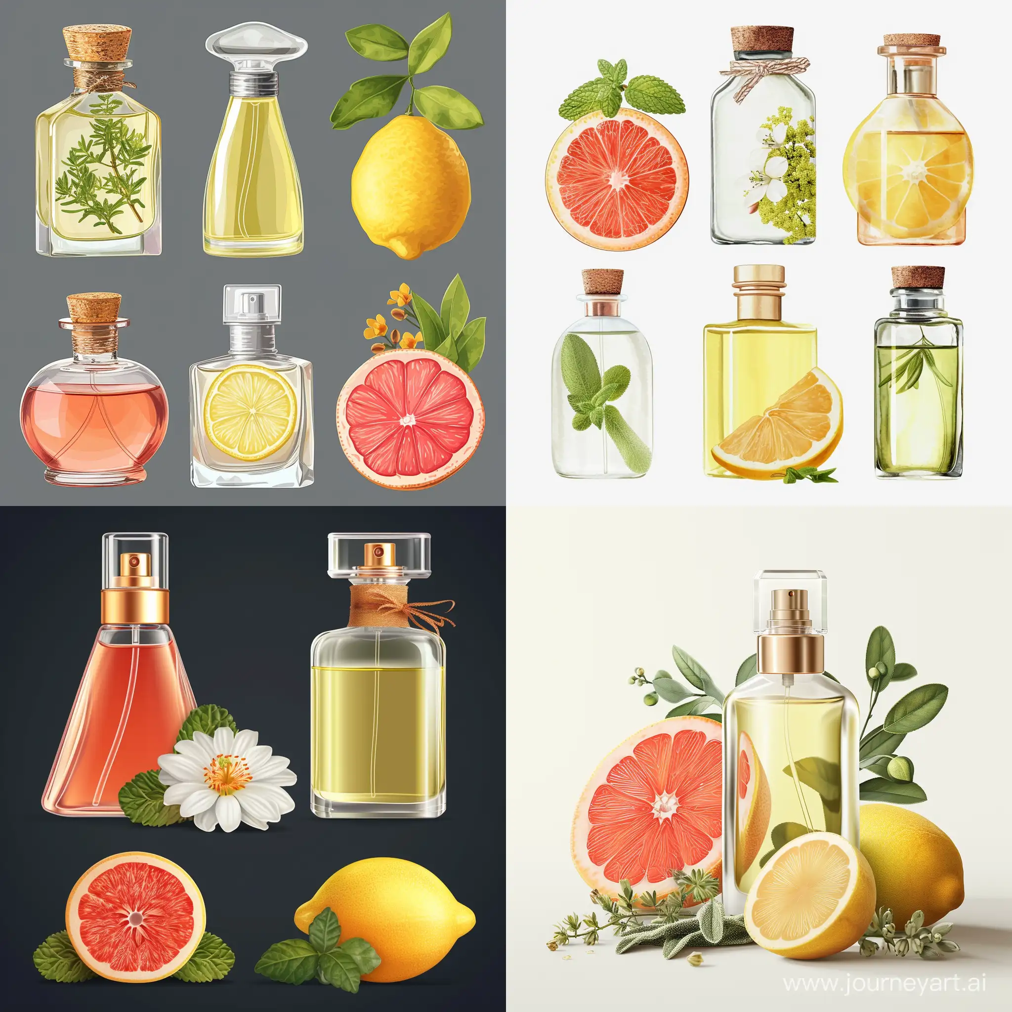 perfumes, Clary Sage, Lemon, Grapefruit, Neroli,
Orris фотореалістично, детально
