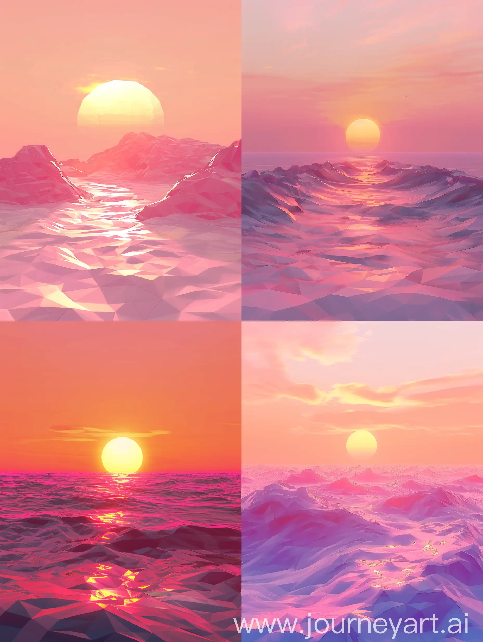Low poly pink and orange sunset into the abyss of seapink