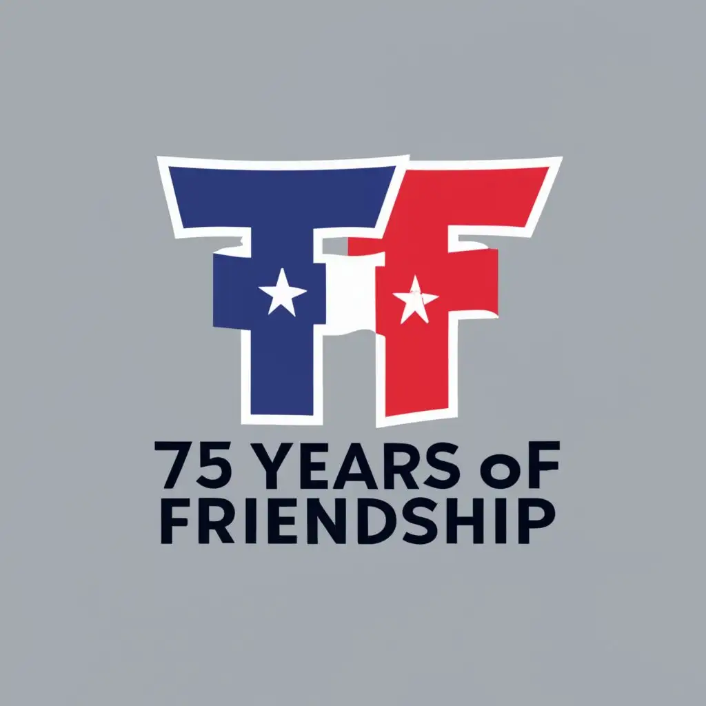logo, 75 years of friendship between Thailand and the Philippines, emphasizing the flags of both countries with the distinct colors of red, blue, white, and yellow., with the text "TF", typography, be used in Nonprofit industry