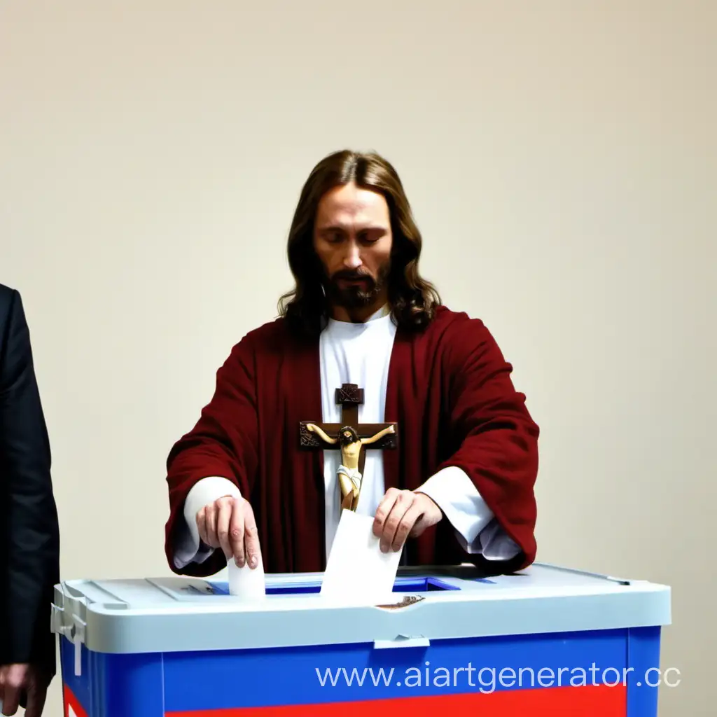 Иисус Христос голосует на выборах президента россии за путина. 