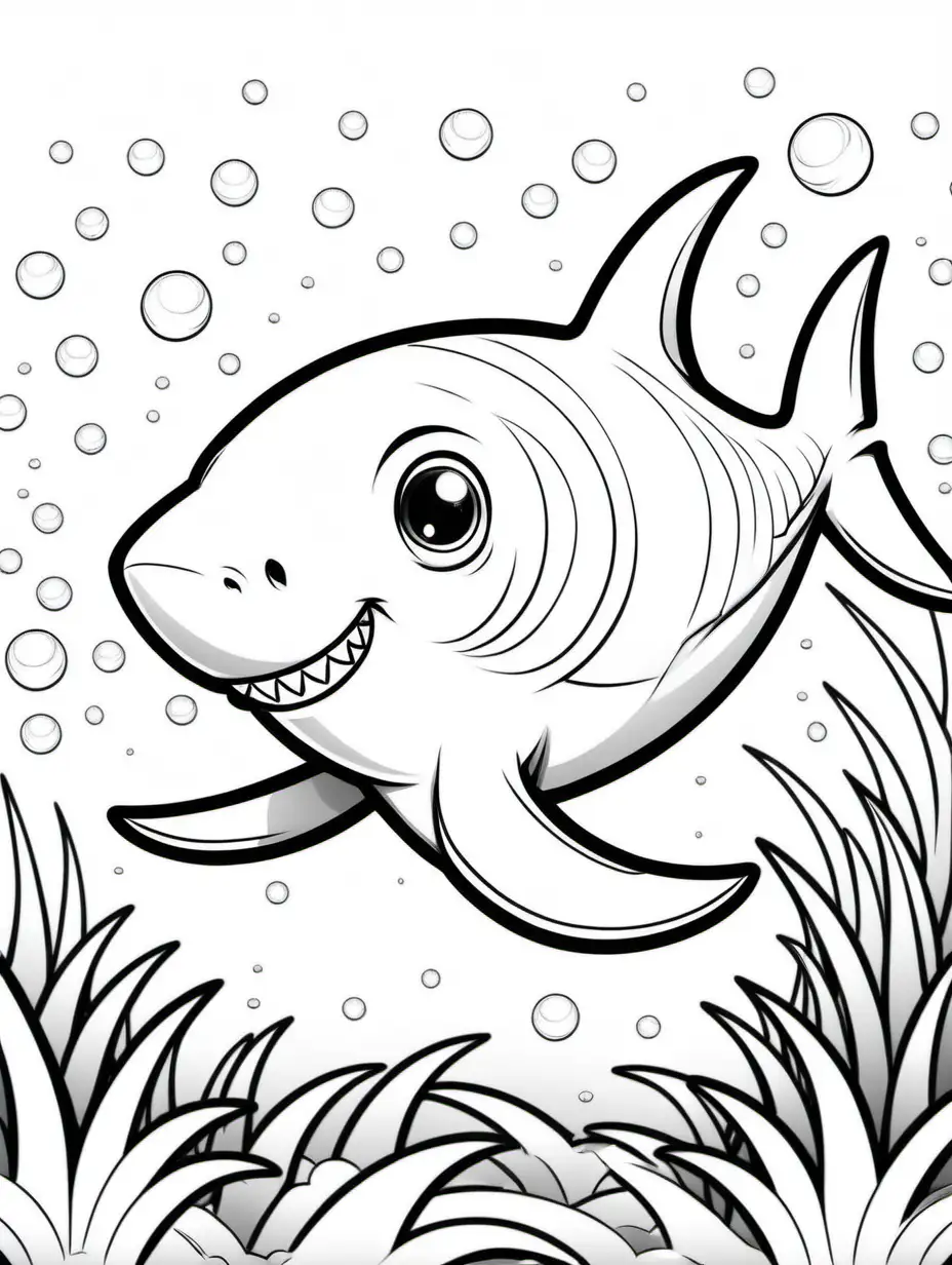 A cute simple shark playing for Kids coloring book Black and White
